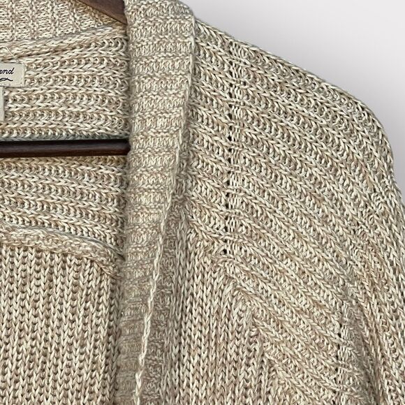Lucky Brand Open Cardigan Women 1X Beige Knit Raglan Long Sleeve Pockets Q17 - Picture 3 of 16
